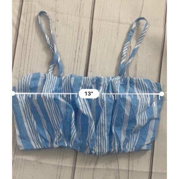 Wild Fable Blue Stripe Square Neck Ruched Woven Crop Top Women’s S NWOT - Picture 4 of 5